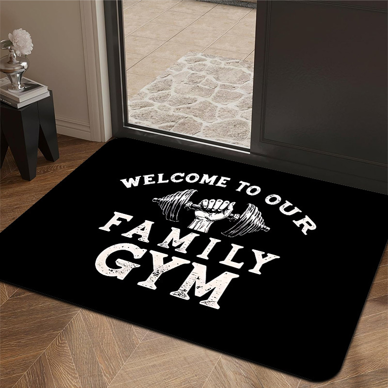 Home Gym Interior Design - Family Gym Dumbbell Slogan Printed Doormat